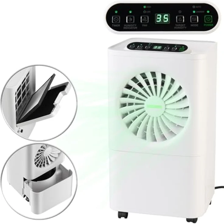 Sichler Haushaltsgeräte Digitaler 2in1-Luftentfeuchter & -reiniger, 10 Liter/Tag, für Räume bis 25 m², mit Timer und LCD-Display, mobil mit 4 Rollen – Bild 2