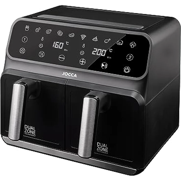 Jocca Doppelte ölfreie Fritteuse 4L + 4L, Heißluftfritteuse in Schwarz mit LED-Display, 1700 W – Bild 1