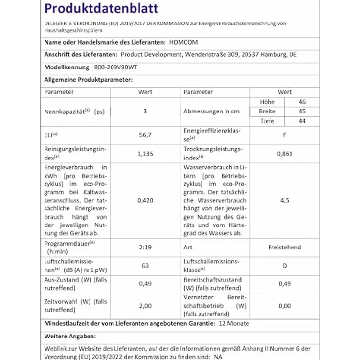 HOMCOM Tischgeschirrspüler, kompakt mit 5 Programmen, 29 Minuten Reinigung, Weiß – Bild 10