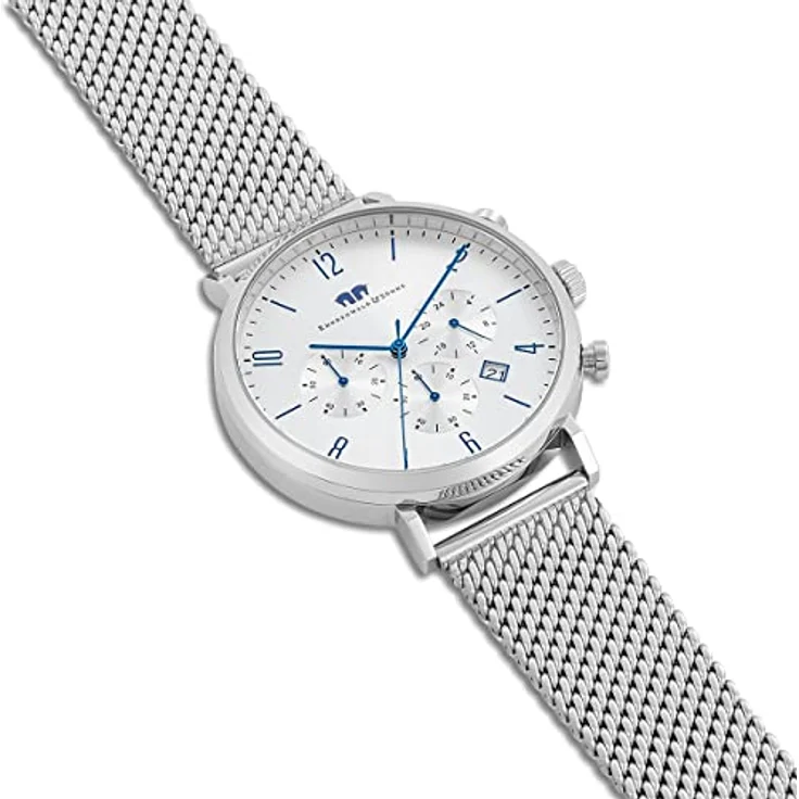Rhodenwald & Söhne Herren Uhr analog Japan Quarzwerk mit Edelstahl Silber Armband 10010363 - Chronograph mit Stoppfunktion und Datum – Bild 5