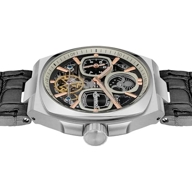 Ingersoll The Spirit Herrenuhr 46.7 mm Automatikuhr mit schwarzem Ziffernblatt und schwarzem Lederarmband – Bild 2