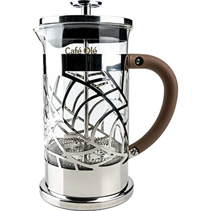 Café Olé Floral Durchsichtiger Kaffeebereiter Kaffeepresse aus Edelstahl 18/10 und Glas 1000 ml 8 Mokkatassen, Silber, 1L – Bild 2