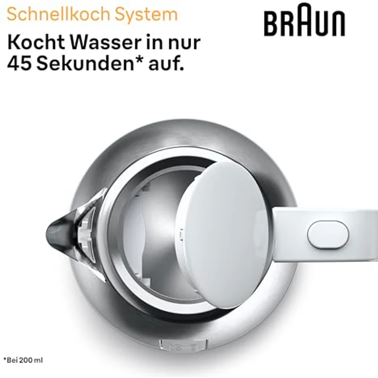 Braun WK1500WH Wasserkocher, 2200 Watt, 1,7 Liter, Temperaturanzeige, Abschaltautomatik, silber, schwarz – Bild 5