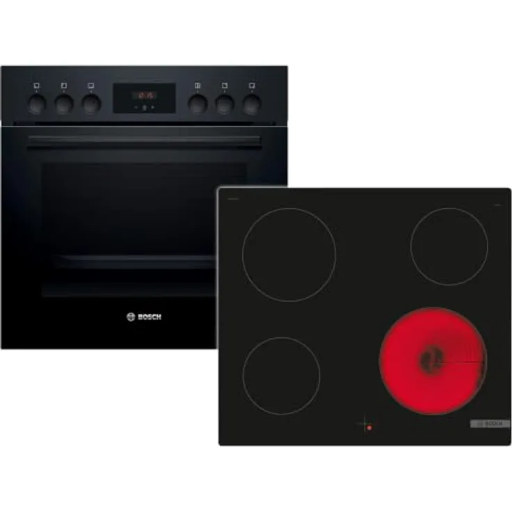 Bosch HNDBB210, Einbau-Geräte-Set mit 66 l Garraum, schwarz, 3D-Heißluft und Glaskeramikfeld