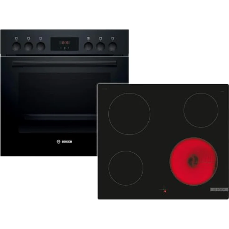 Bosch HNDBB210, Einbau-Geräte-Set mit 66 l Garraum, schwarz, 3D-Heißluft und Glaskeramikfeld – Bild 1