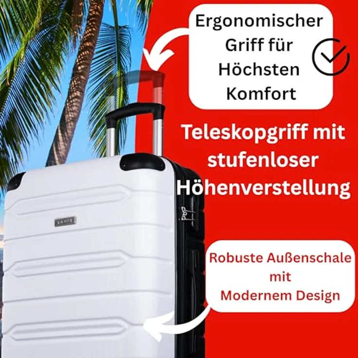 Nowi Rhodos 4 Rollen Trolley 68 cm, Weiss, (62.70 l, L) - Stylischer Trolley mit Kreuzpackgurt und Wäschefach – Bild 3