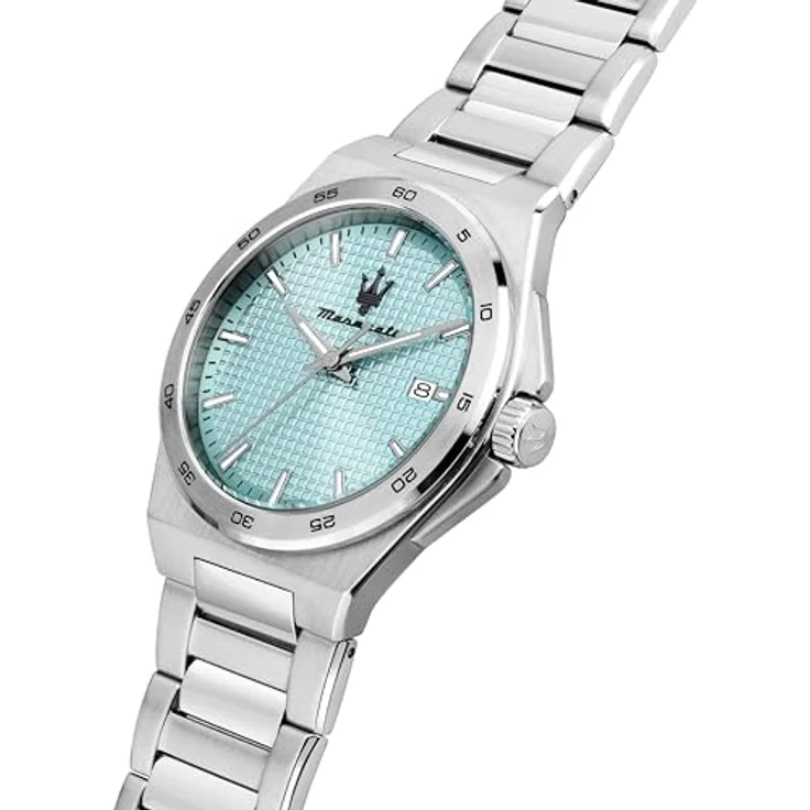 Maserati Speed Slim Herrenuhr, Analoge Uhr mit Quarzwerk, 40 mm, Silber/Hellblau, Datumsanzeige, 5 ATM wasserdicht – Bild 4