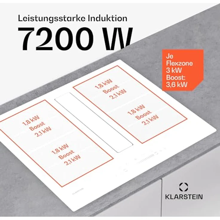 Klarstein Chef-Fusion Induktionskochfeld Mit Dunstabzug - 7.200 W, Boost 8.400 W, 590 m³/h Luftstrom, Energieeffizienzklasse A, Flexzone, Glasoberfläche, Platzsparend, Kindersicherung, Schwarz – Bild 4