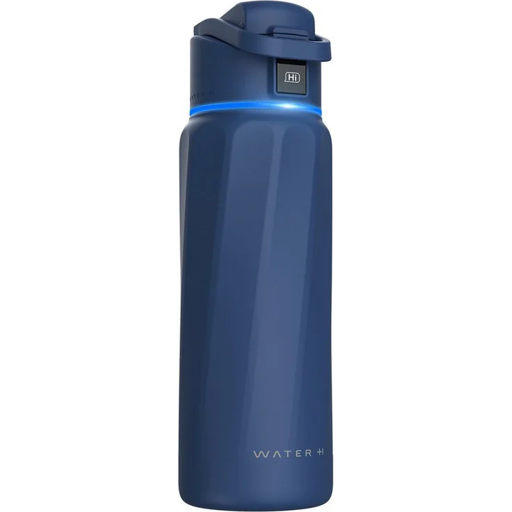 WaterH Boost Smart Trinkflasche, 946ml mit App und LED-Touch-Display, Aluminium Blau