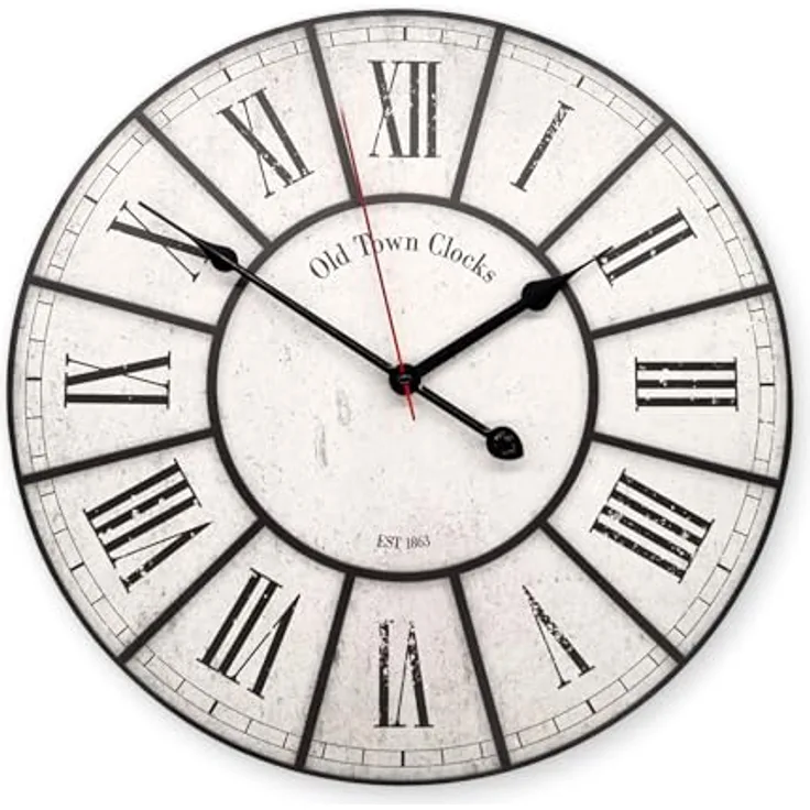 K&L Wall Art XL Wanduhr Römische Ziffern Antike Vintage Wanduhren ohne Tickgeräusche Used Look Wohnzimmer Deko Ø 40 cm