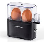 GOURMETmaxx Eierkocher für 2 Eier | Elektrischer, energiesparsamer Egg Cooker | Mit Messbecher & Ei-Pick | Kompaktes Design & BPA frei [Schwarz]