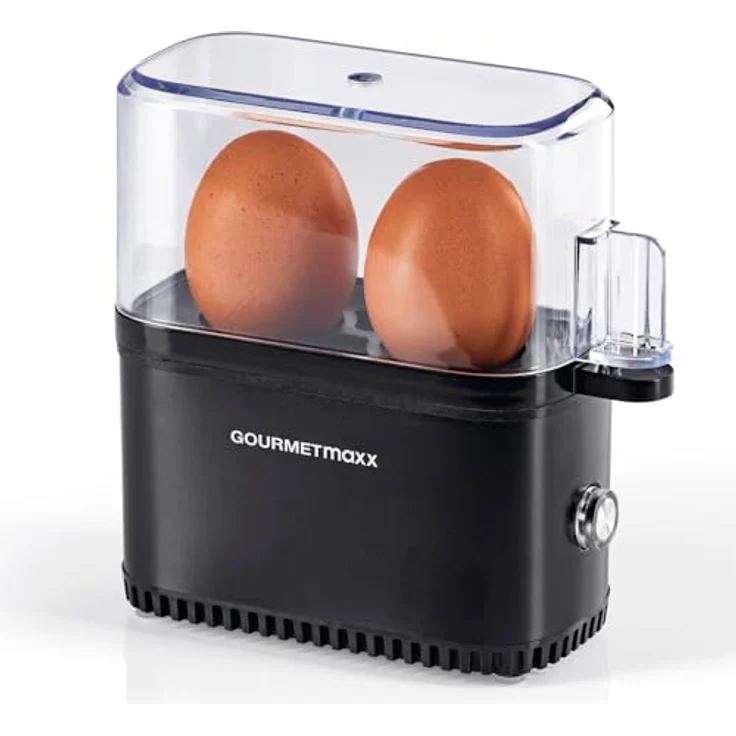 GOURMETmaxx Eierkocher für 2 Eier | Elektrischer, energiesparsamer Egg Cooker | Mit Messbecher & Ei-Pick | Kompaktes Design & BPA frei [Schwarz] – Bild 1