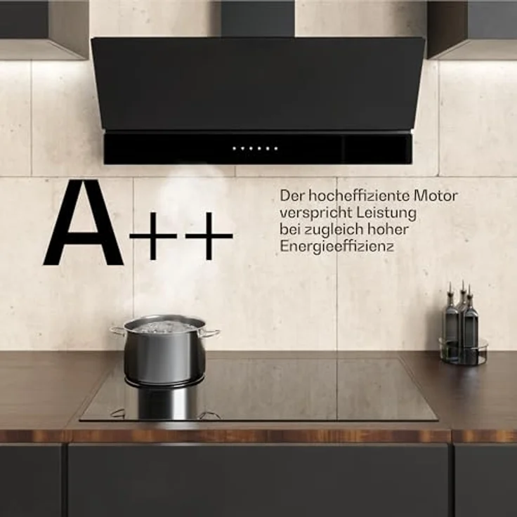 Klarstein Velaire Dunstabzugshaube 90 cm, Kopffreihaube mit 820 m³/h Boost, Energieeffizienz A++, Touch-Bedienung, LED-Beleuchtung, Aluminium- und Aktivkohlefilter, Schwarz – Bild 5