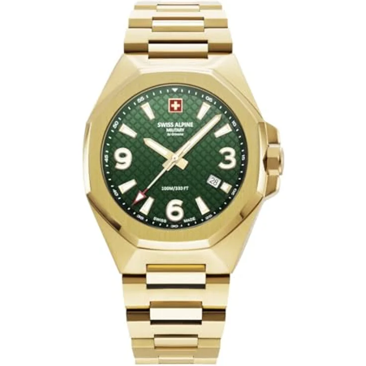 Swiss Alpine Military by Grovana Herren Analog Schweizer Quarzwerk Uhr mit Edelstahl Armband und grünem Ziffernblatt 7005.1114SAM – Bild 1
