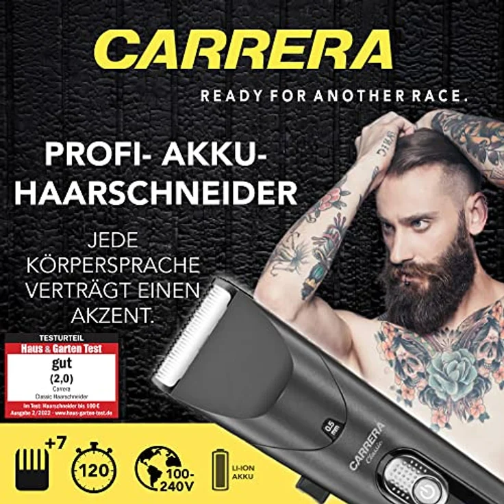 CARRERA Haarschneidemaschine Profi [2H AKKU LAUFZEIT] - Haarschneider mit Kermikklinge & umfangreichem Zubehör - Haartrimmer und Langhaarschneider Herren - Spritzwassergeschütztes Gehäuse – Bild 2