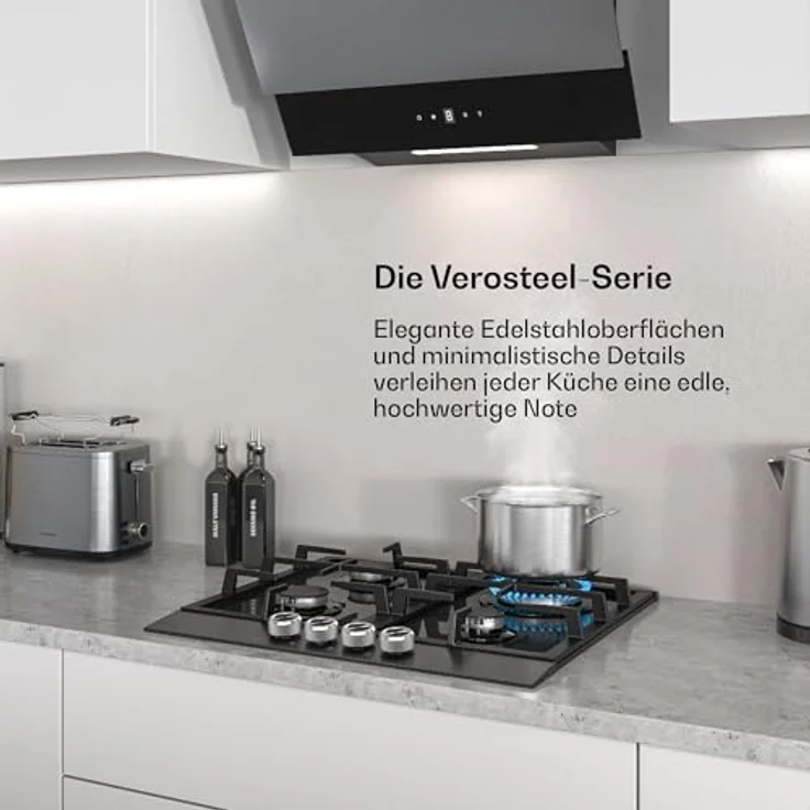 Klarstein Verosteel Gaskochfeld 4-Brenner, 8000W, 60cm, Schwarz Edelstahl, Flüssiggas/Erdgas, elektrische Zündung, Flammenausfallschutz, inkl. Umrüstsatz – Bild 2