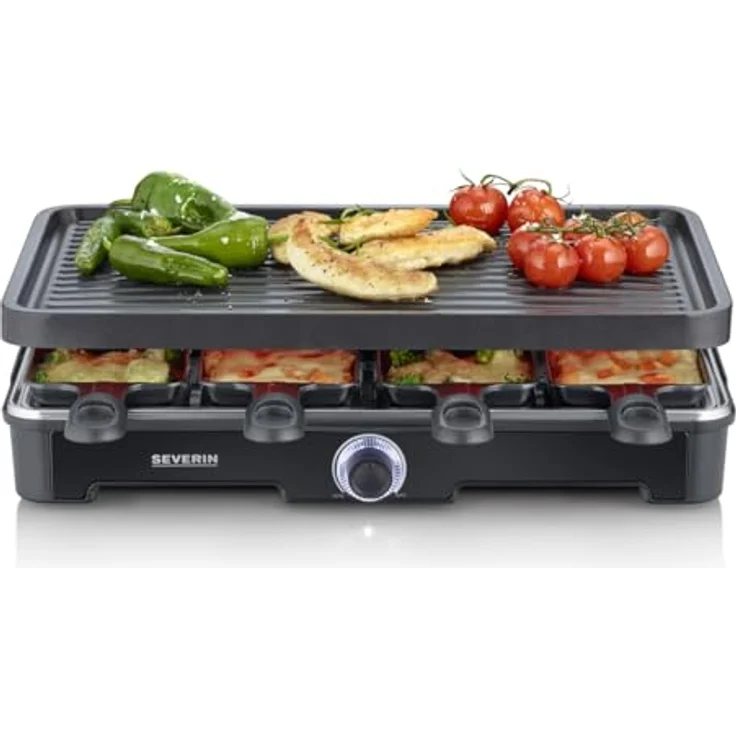 SEVERIN RG 9670 Raclette-Grill, Tischgrill für bis zu 8 Personen, 1.400 W Leistung, schwarz, mit Keramik- & Antihaftbeschichtung und 8 Raclette Pfännchen – Bild 2
