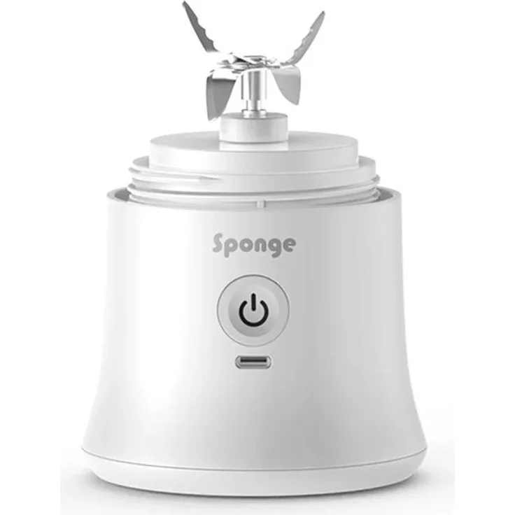 Sponge Blender bezprzewodowy, tragbarer Standmixer mit 600 ml Kapazität, weiß, USB-C Aufladung und Pulsmodus
