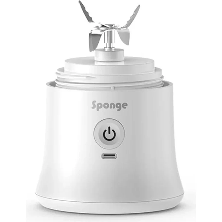 Sponge Blender bezprzewodowy, tragbarer Standmixer mit 600 ml Kapazität, weiß, USB-C Aufladung und Pulsmodus