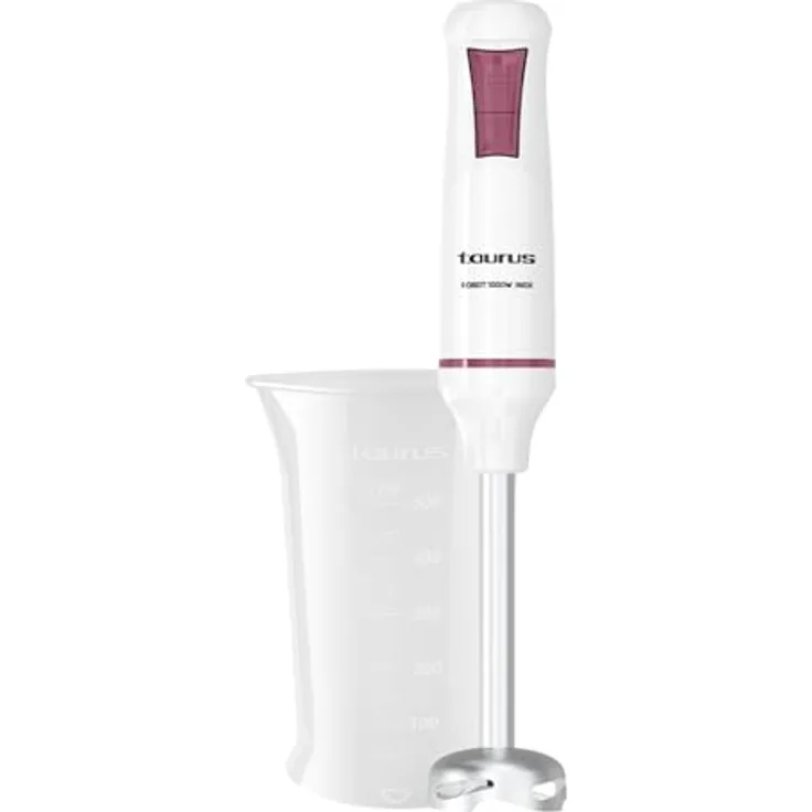 Taurus Handmixer Robot 1000 Edelstahl, 2 Geschwindigkeitsstufen + Turbo, ergonomisch, spritzgeschützt, BPA-frei, spülmaschinenfest, weiß