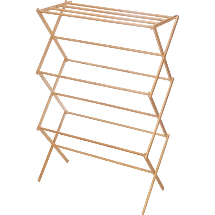 Kipit Wäscheständer aus Holz ZENWOOD, 76 x 36 x 111 cm, Bambus-Wäscheleine, Naturfarben