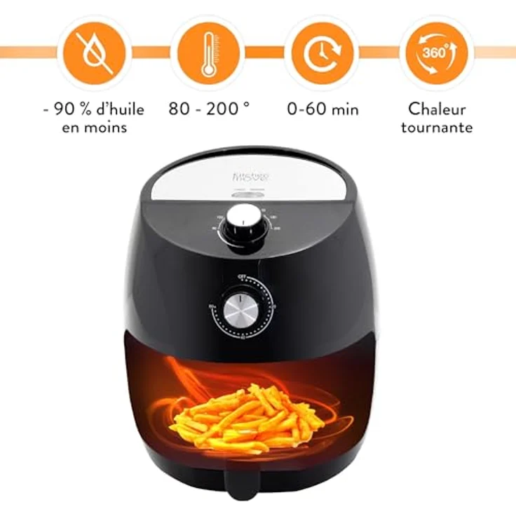 Kitchen Move Elektrische Heißluftfritteuse 3,5 l Tornado 1400 W schnell in einer Taste mit Timer mit Kochtipp, 3,5 Liter, Schwarz – Bild 7