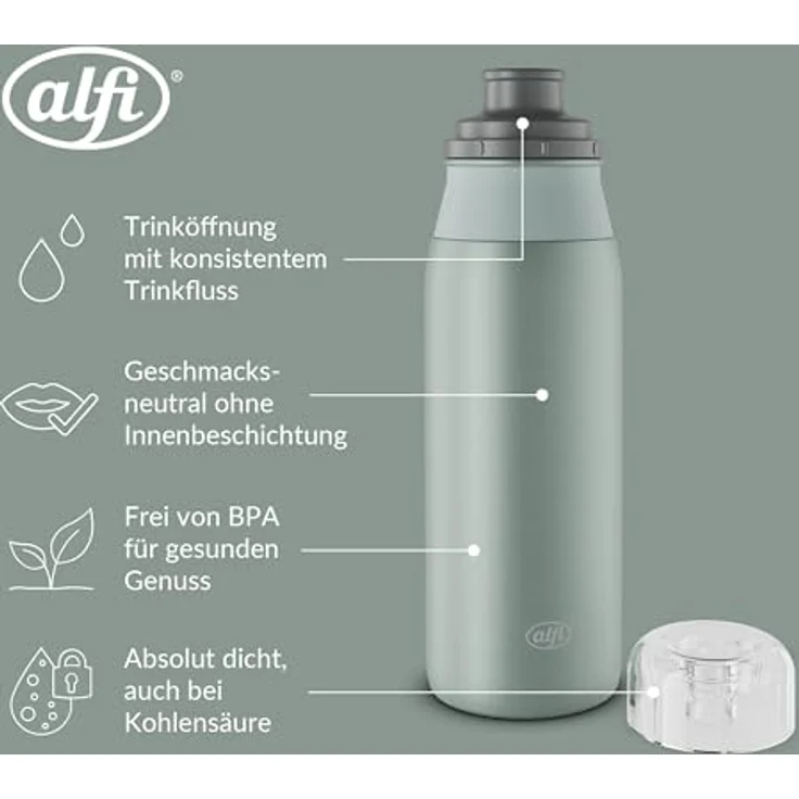 Alfi ELEMENT BOTTLE, Edelstahl Trinkflasche, spülmaschinenfest, 0,6l, Free-Flow Trinksystem, mattiert – Bild 3