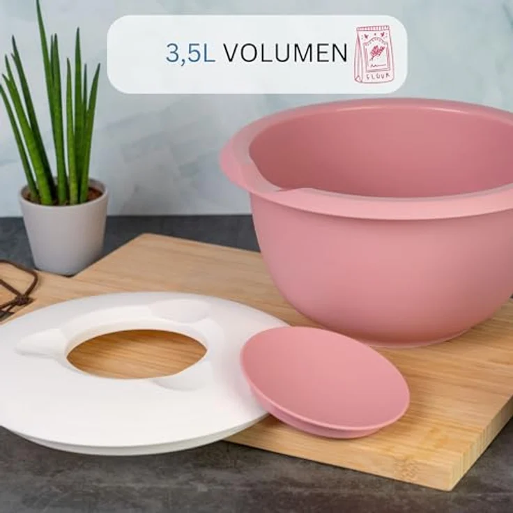 Westmark 3155227P Quirltopf, Rührschüssel mit Spritzschutz und Deckel, 3,5 Liter, Rosa/Weiß – Bild 5