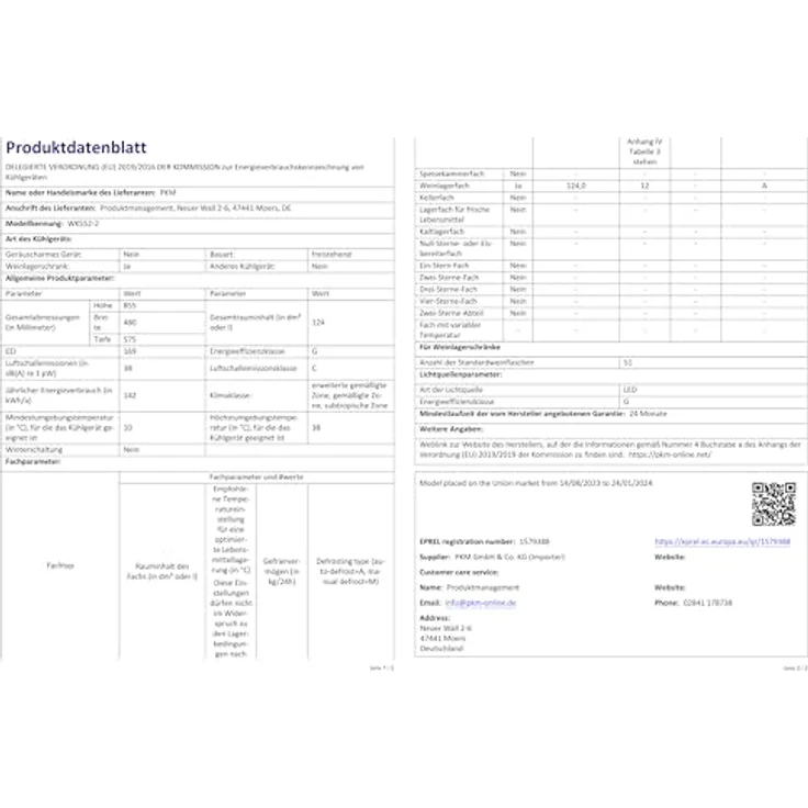 PKM WKS52-2 Weintemperierschrank 124 L | Für 51 Flaschen | Leise 42 dB | Wechselbarer Türanschlag | Automatisches Abtauverfahren – Bild 3