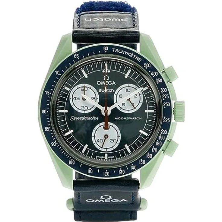 Swatch Chronograph Swatch x Omega Bioceramic Moonswatch Mission on Earth, Armbanduhr in Erdig-Grün und Dunkelblau mit Super-LumiNova®