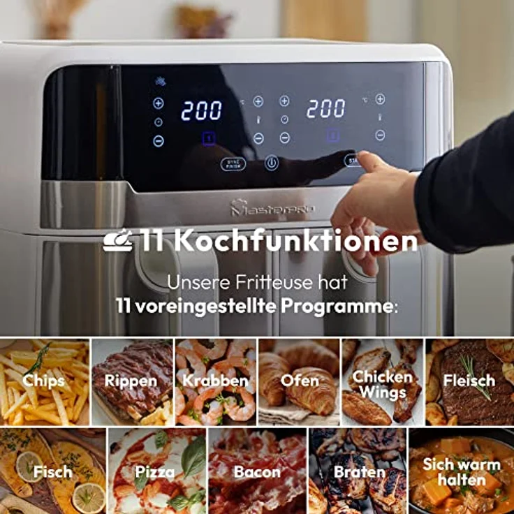 MasterPRO Rocket Duo 900 | Hot Air Fryer Double | White | 9L Capacity and 2100W Power | LED Touch Screen and Non-Stick Basket | Fryer | 11 Functions in 1 – Bild 4