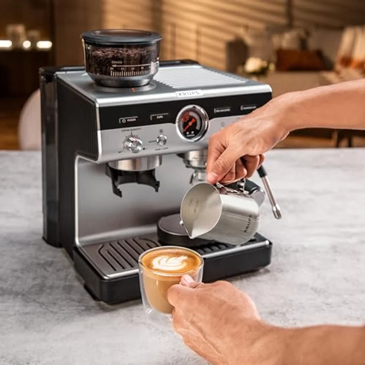 Krups Siebträgermaschine Precision, mit Edelstahl-Mahlwerk, intuitiver Bedienfläche, Pre-Infusion-Einstellungen, Schwarz – Bild 10