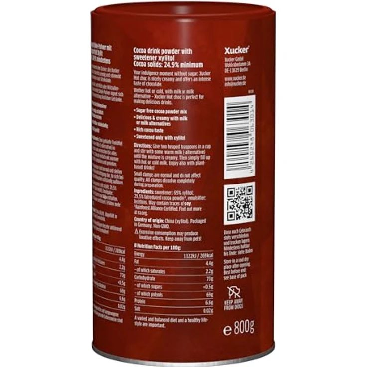 Xucker Trinkschokolade mit Xylit Zuckerfrei 800g – Bild 4