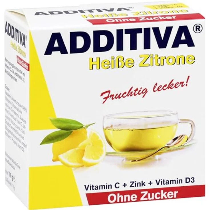 ADDITIVA heiße Zitrone ohne Zucker Sachets, mit Vitamin C, Zink, Vitamin D3, 200 g, farblos – Bild 4
