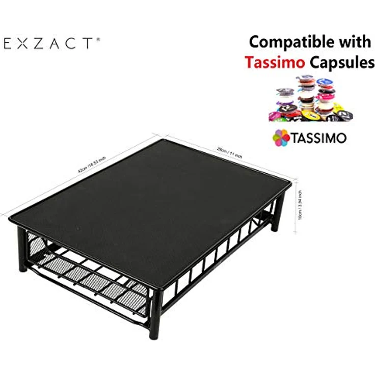 Exzact Schubladen für Kapseln kompatibel für Tassimo (60 x Kapseln) - Kaffeekapselhalter/Aufbewahrungsschublade/Kaffeekapsel-Speicher-Fach und Maschinen-Standplatz 2-in-1 für Tassimo-Maschine – Bild 2