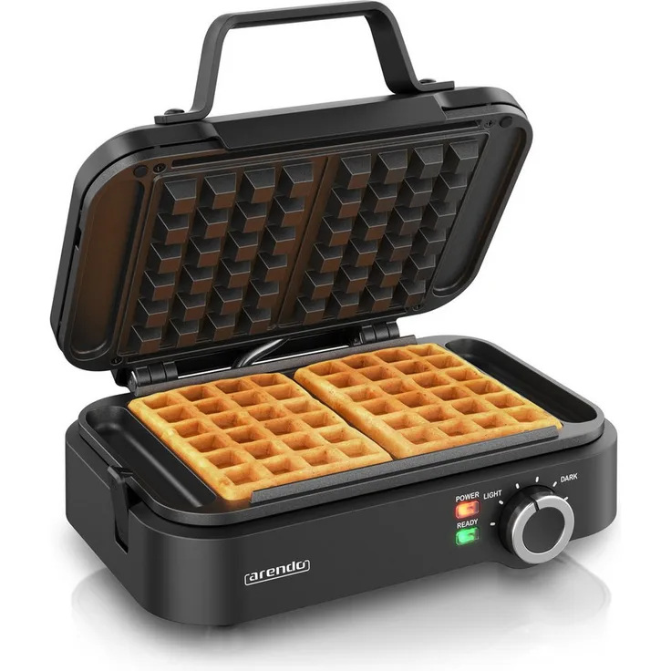 Arendo Waffeleisen Waffelautomat – 2 Belgische Waffeln à 12,6 cm, 1200 W, Antihaftbeschichtung, stufenlose Bräunungseinstellung