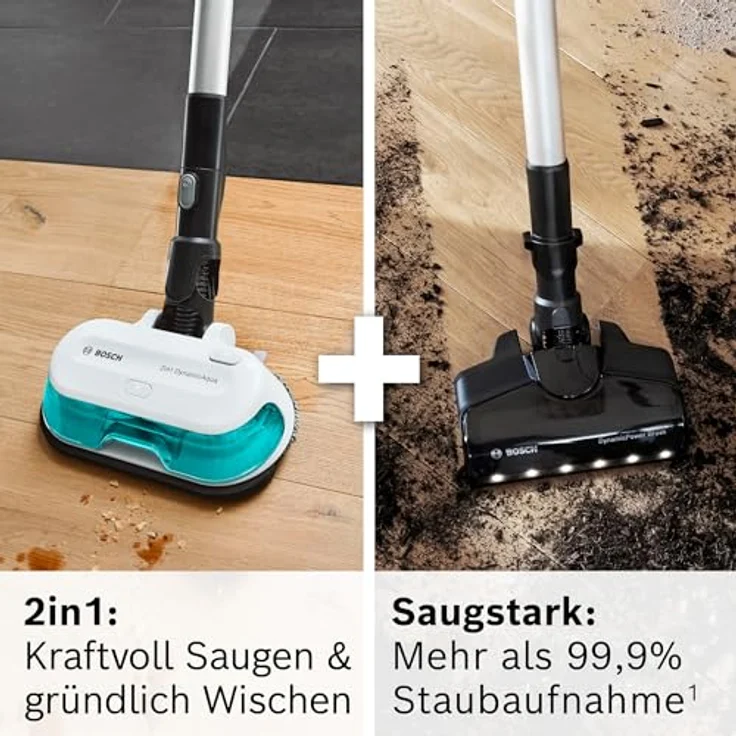 Bosch Akku-Staubsauger Unlimited 7 ProHygienic Aqua BKS71HYG1, kabellos, 2in1 Saugen & Wischen, Knickrohr, HEPA-Filtersystem, 10 J. Motorgarantie, Wechselakku, Schnellladegerät, Made in Germany, weiß – Bild 4