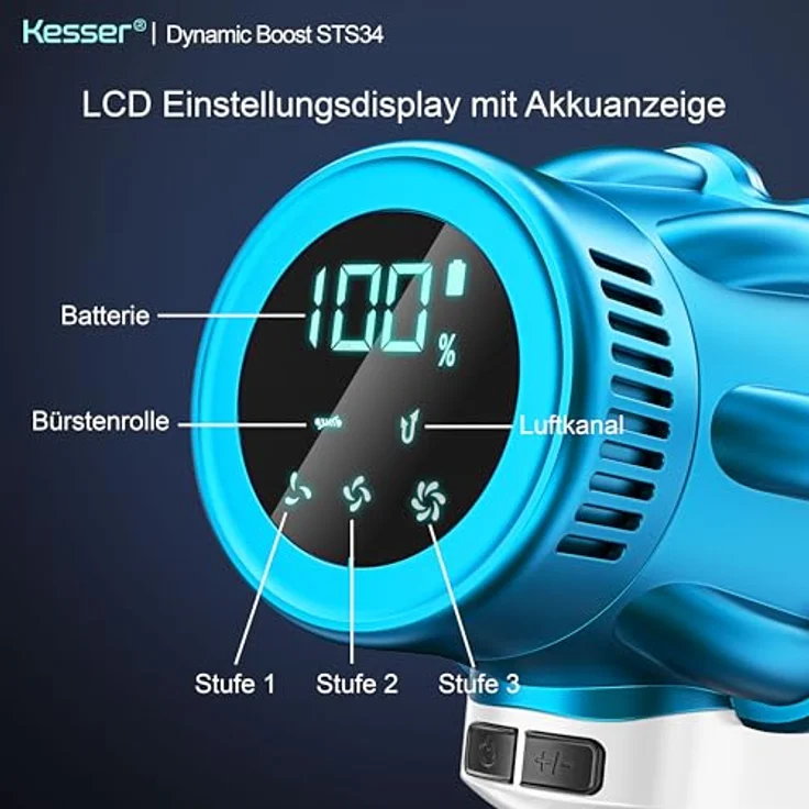 KESSER® Akku Staubsauger STS34, kabellos mit 70 Min. Laufzeit, HEPA-Filter und LED Display, beutellos mit Anti-Tangle-Bodenbürste für Hartböden und Teppiche – Bild 3