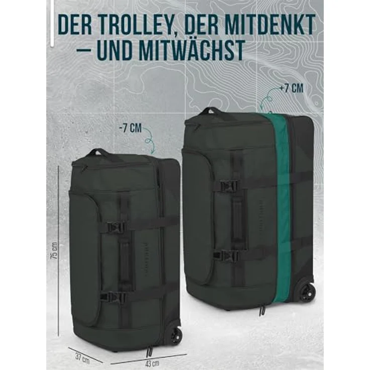 normani XXL Reisetasche 100-120 Liter, erweiterbare 2-Rad Trolley mit 8 Fächern, wasserabweisend, Grün – Bild 4