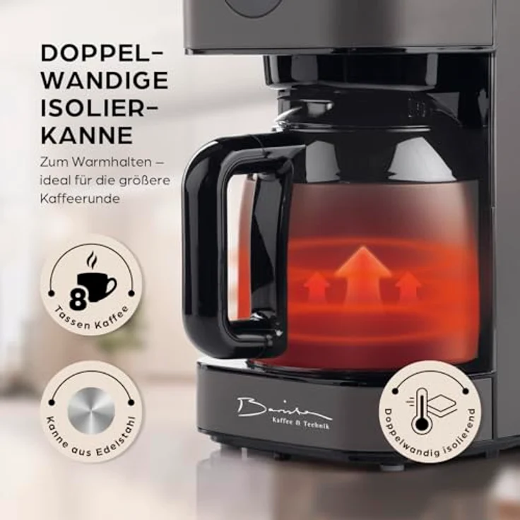 Barista Filterkaffeemaschine Touch Iso, Edelstahl-Isolierkanne mit Digitaldisplay, Timerfunktion und Permanentfilter, 900W, für 8 Tassen Kaffee, 1,25 Liter – Bild 3