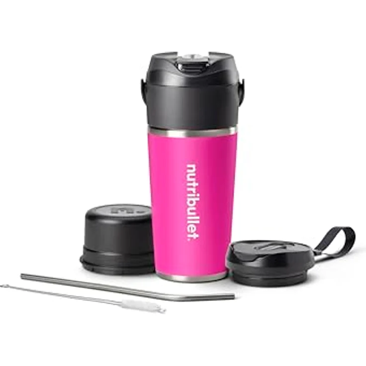 NutriBullet Flip NBP016MA, Tragbarer Smoothie Maker mit 11.1V Motor, isoliertem Edelstahlbecher und USB-C Ladeanschluss, Magenta – Bild 1