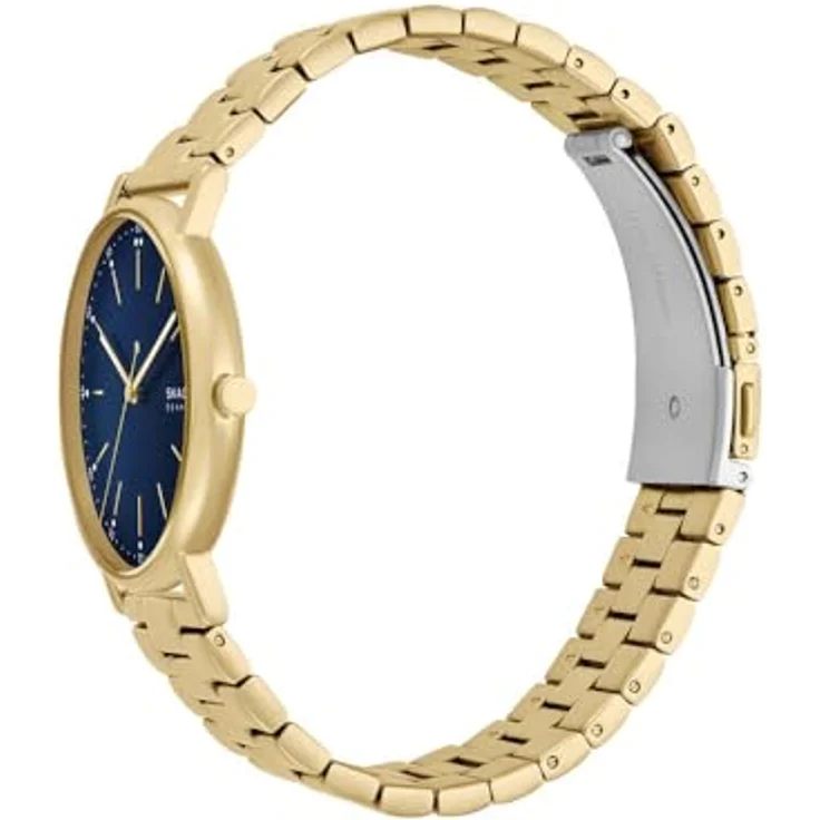 Skagen Signatur Herrenuhr, Quarz-Dreizeigerwerk mit goldenem Edelstahlarmband und blauem Zifferblatt, wasserdicht bis 50 m – Bild 3
