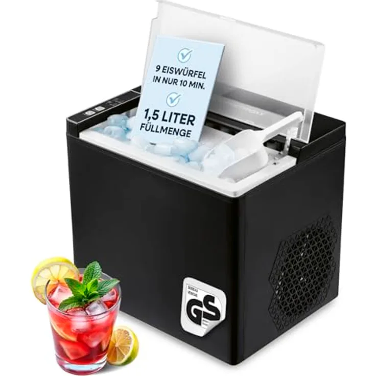 GOURMETmaxx Eiswürfelmaschine, 150W, inkl. Auffangbehälter & Eisschaufel, 2 Eiswürfelgrößen, 12 kg Eis/24h, kompaktes Design