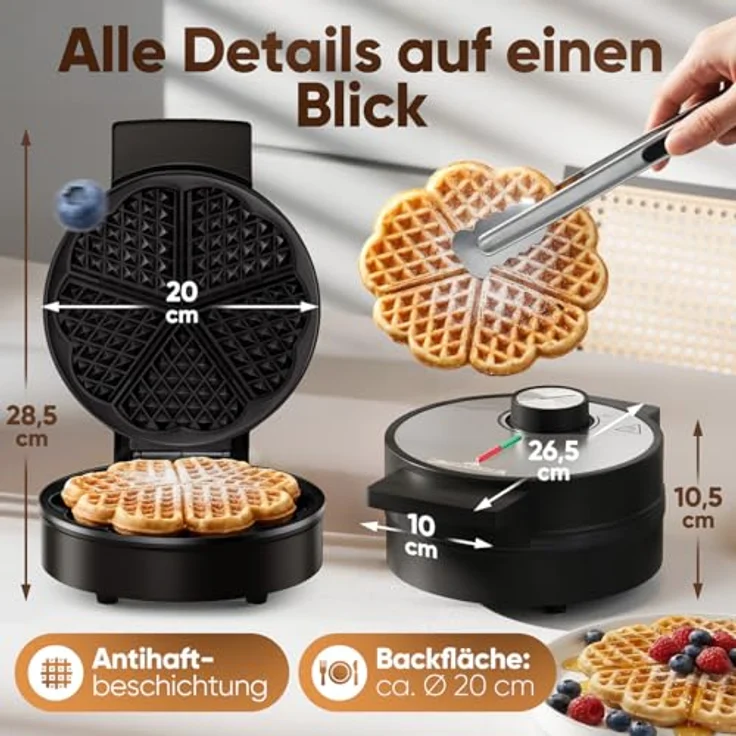 ProfiCook Waffeleisen PC-WA 1314, Herzform mit Antihaftbeschichtung, 1200W, stufenlos einstellbare Bräunungsgrade, edelstahl, wärmeisolierter Griff – Bild 7