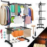 KESSER® Wäscheständer-Turm, platzsparender Wäschetrockner mit 4 Etagen, 2 drehbaren Seitenflügeln, 6 klappbaren Ebenen und 360° Rollen, für Innen & Außen, inkl. Klammern