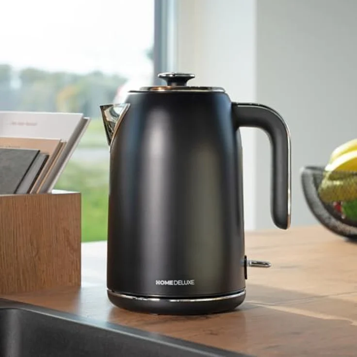 HOME DELUXE Wasserkocher NOBLE - Matt Schwarz, 1.5 l, 2200 W, Edelstahl Gehäuse, integrierter Hitzeschutz & Retro Optik – Bild 4