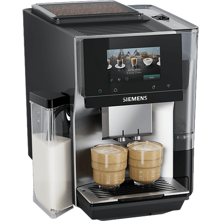 SIEMENS EQ700 iAroma TQ723E03 Kaffeevollautomat, Edelstahl, mit 5" Full-Touch-Display und integriertem Milchsystem, 3 Aroma-Profile