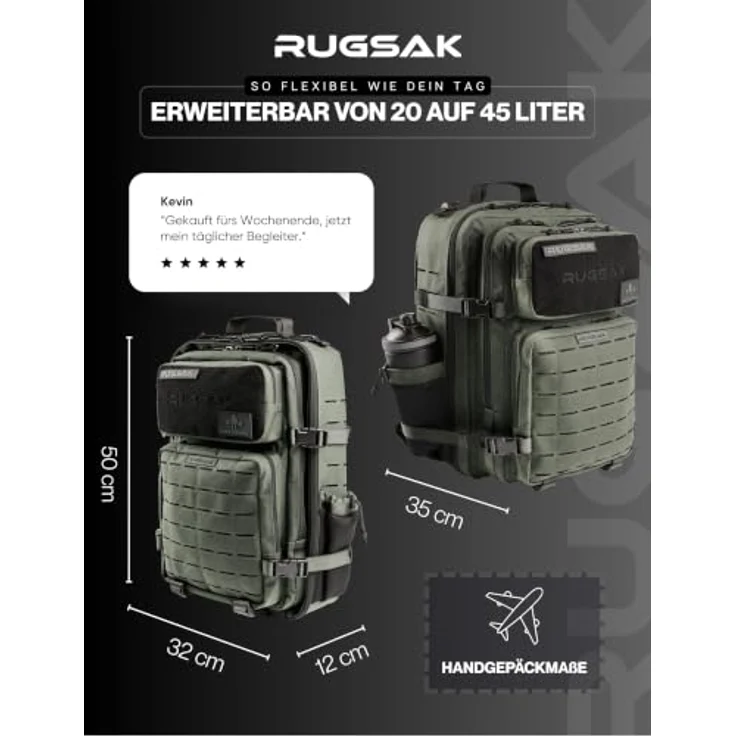 RUGSAK Alpha 45L Rucksack Steel Gray – Wasserabweisend, 18-Zoll Laptopfach, Ergonomisch, Reise, Alltag & Outdoor – Bild 3