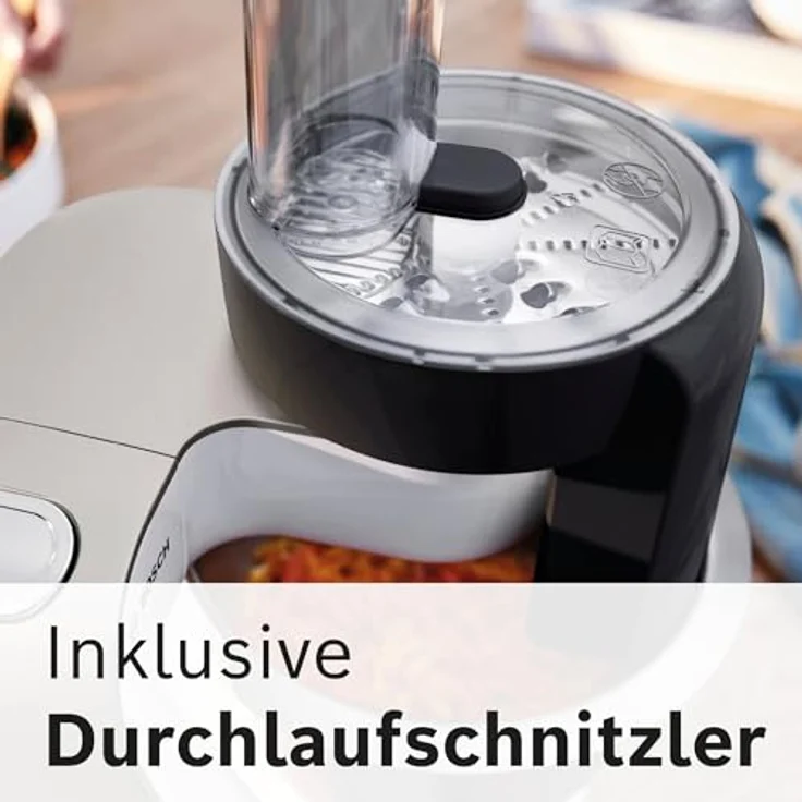 BOSCH Küchenmaschine Serie 4 MUM5XL74, 1000 W, integrierte Waage, 9,4 l Edelstahlschüssel, Mixer, Weiß, mit Fleischwolf und Würfelschneider – Bild 9