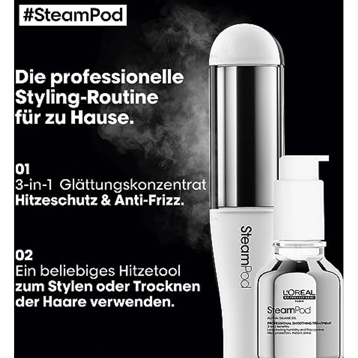 L'Oréal Professionnel SteamPod Glättungskonzentrat für alle Haartypen, Verwendbar mit allen Glätteisen, Schutz vor Hitze bis 230°C und hoher Luftfeuchtigkeit, Anti-Frizz, Schnelleres Styling, 50 ml – Bild 5